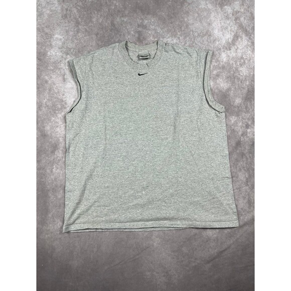 VINTAGE Nike Shirt Adult XL Grey Center Swoosh Sleeveless Y2K Gym Running Men's - Picture 1 of 7